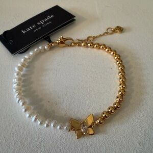 Kate Spade Social Butterfly Pearl And Gold Bead Bracelet